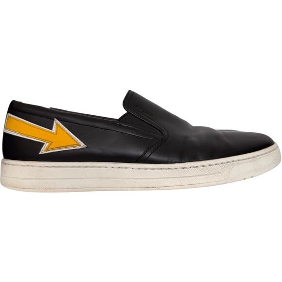 Prada Linea Rossa Black Leather Slip-On Sneakers w/ Yellow Arrow Italy 7.5 main image 12